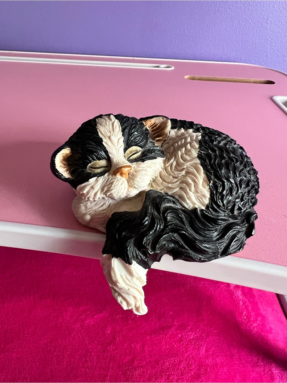 Cream & Black Sleeping Cat Figurine